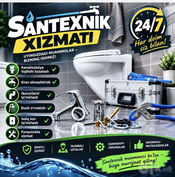 Santexnik xizmati 24/7.Toshkent boʻylab