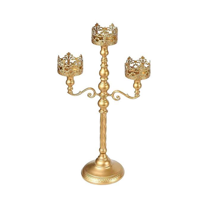 Sfesnic decorativ metalic, suport lumanari tip pillar, auriu