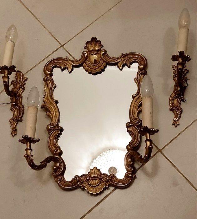 Set oglinda+aplice din bronz masiv in stil Rococo,stare excelenta pies