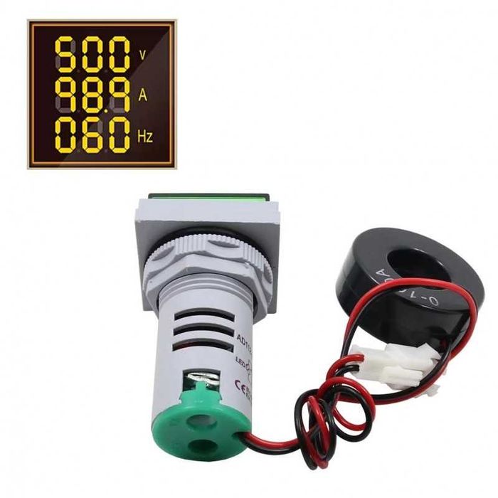 Комбиниран уред амперметър, волтметър и честотомер, жълт дисплей, 4223