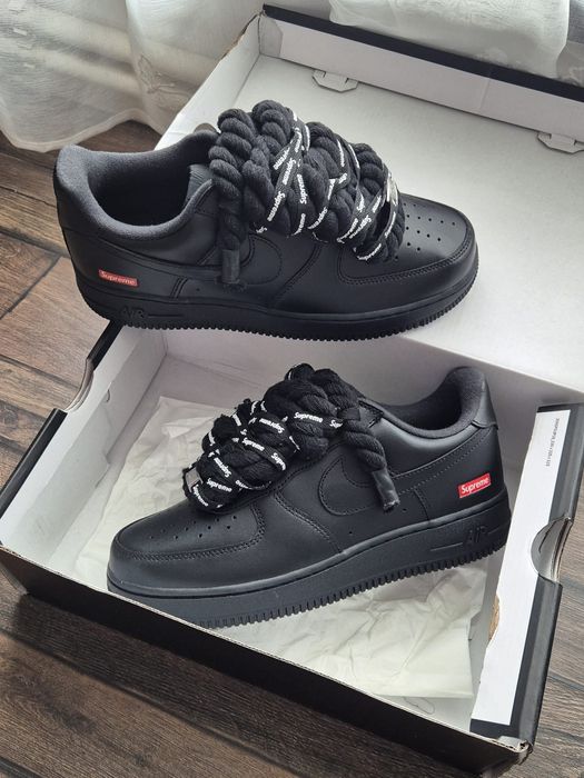 Nike Air Force 1 Low x Supreme Black - Mărimea 38 (Custom Rope Laces)