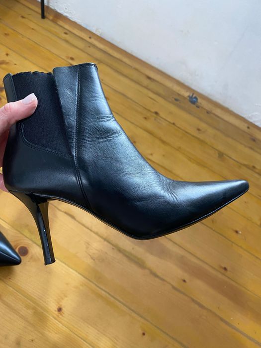 Боти Zara тип челси от естествена кожа в черно