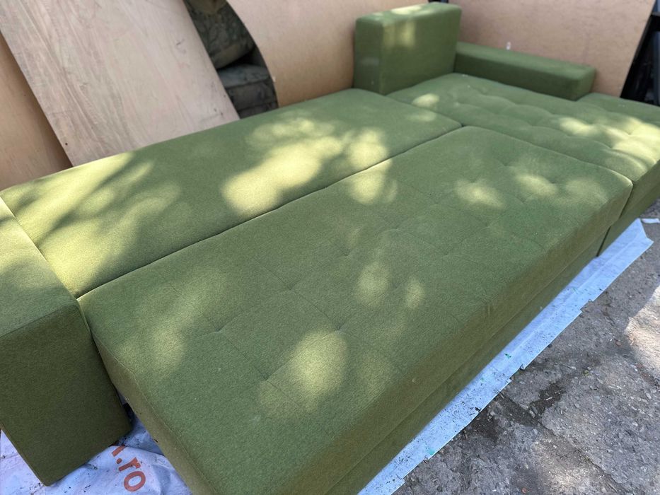 Canapea Extensibila Tip Coltar 3,15 m; Pat cu Lada si Saltea 260x160 cm