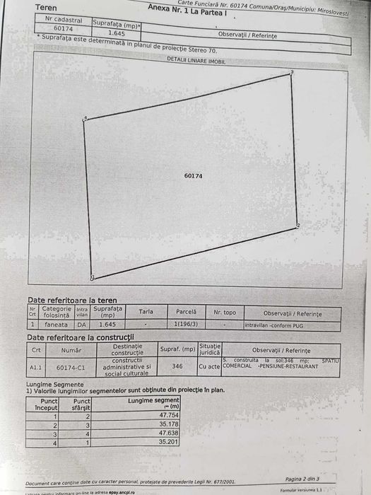 VAND/SCHIMB Pensiune loc. Miroslovesti E85, Jud.Iasi-753 mp