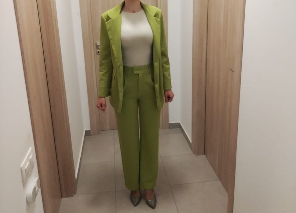 Costum dama verde neon / compleu cu pantaloni verde dama XS/S