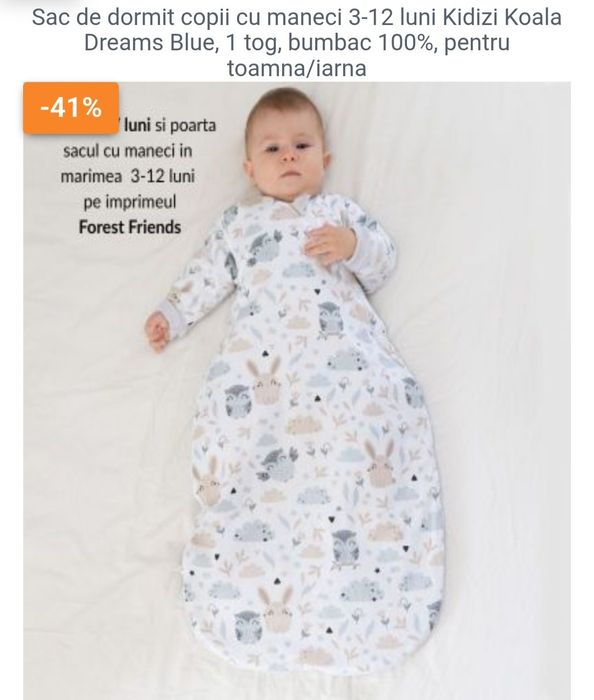 Sac de dormit 1 TOG, Bumbac 100%