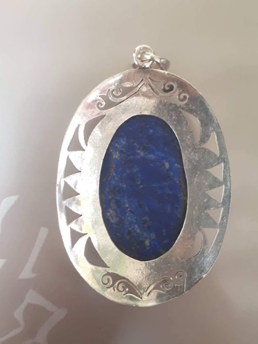 Стара масивна сребърна гривна и медальони с Лазурит ръчна изработка