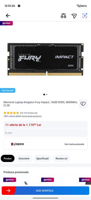 Kingston Fury Impact 16GB DDR5 4800MHz CL38 SODIMM.