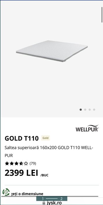Saltea jysk Wellpur T110 Gold spuma cu memorie