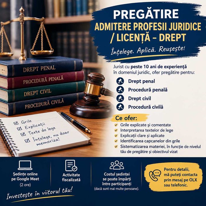 PREGĂTIRE admitere PROFESII juridice / LICENȚĂ – drept