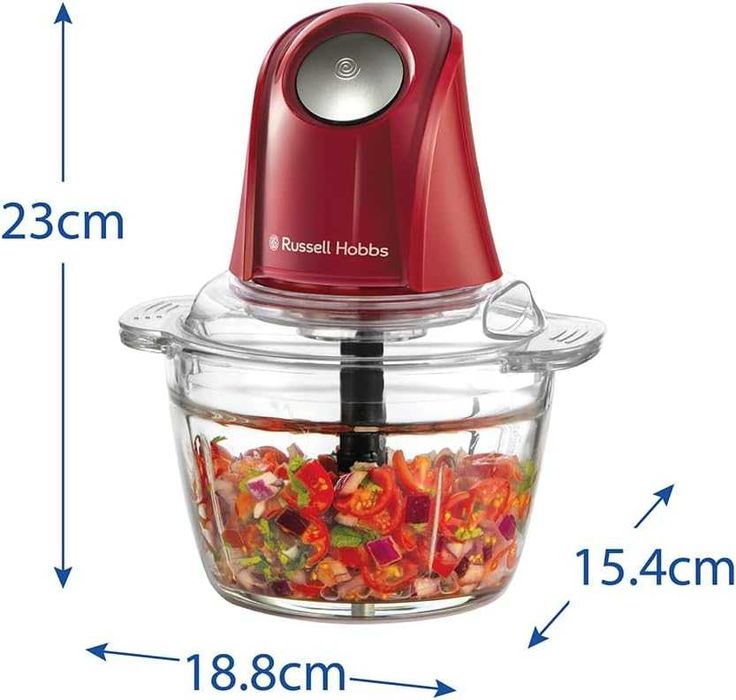 Russell Hobbs Електрически мини чопър [стъклен съд с капак] Desire Red (500 мл, нож от неръждаема стомана с 2 остриета, миксер