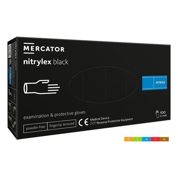 Медицински нитрилни ръкавици без пудра premium mercator черни, размер