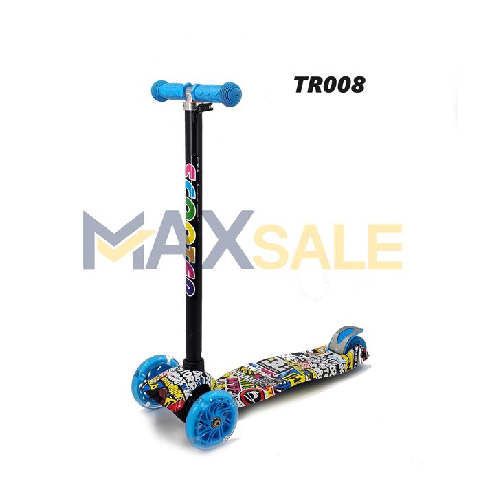 Детска тротинетка с 3 светещи колела синьо / многоцветна скутер колело