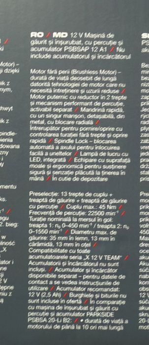 Masina de gaurit si insurbat 12v 45 Nm Parkside Performance