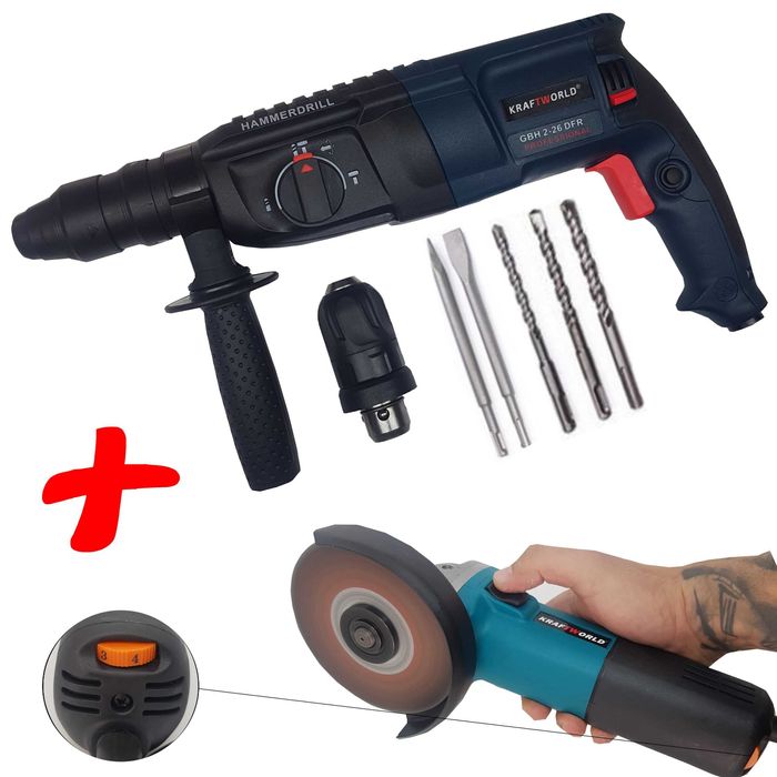 Перфоратор 1600W + Ъглошлайф с Обороти 1400W