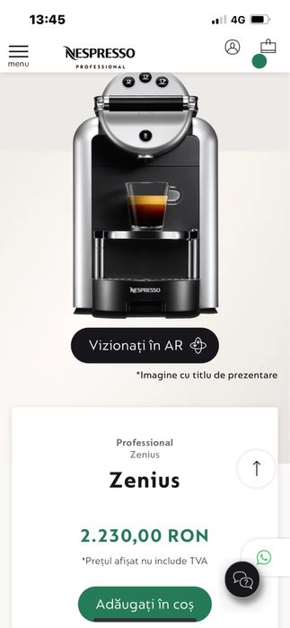 Espressor de cafea profesional Nespresso Zenius