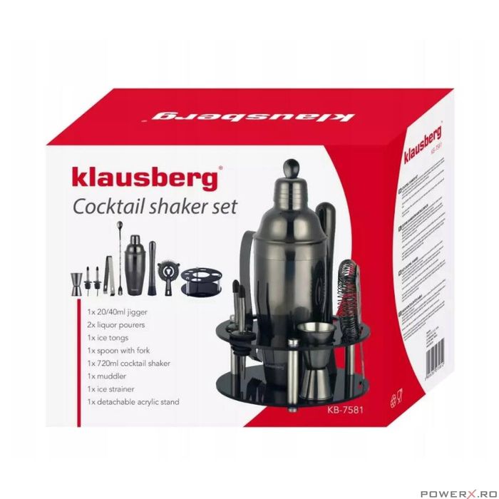 Set cocktail shaker, 9 piese, negru, Klausberg