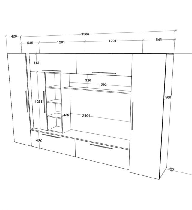 Biblioteca living Neo, stejar bardolino + negru lucios + crem lucios, 350 cm, 6C