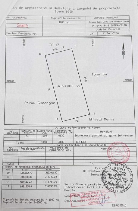 Teren intravilan 1000 mp la șoseaua principală – Cuza Vodă – curent trifazat + carte funciară