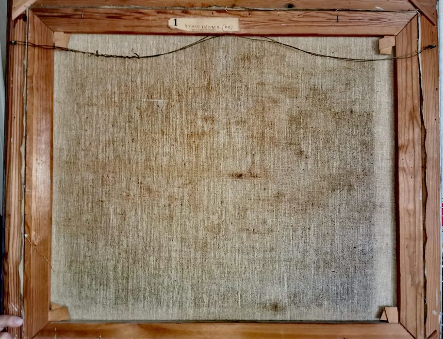 Картина платно рамка паспарту пейзаж селска къща авторска подписана