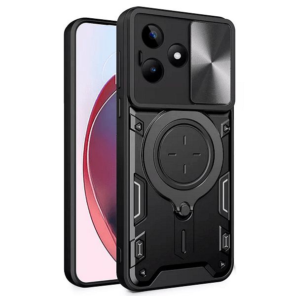 Противоударен кейс slide armor case с държач за realme c53, черен