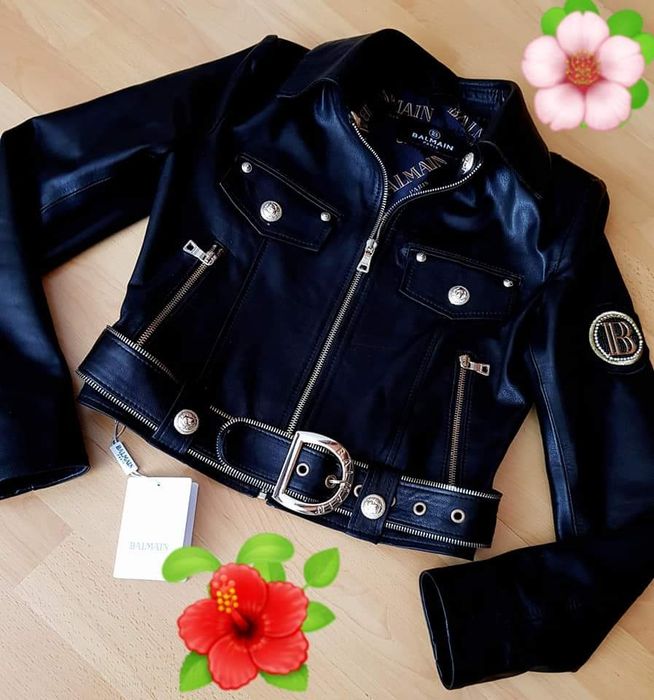 Jacheta Balmain piele naturală,feronerie metalica inscriptionata