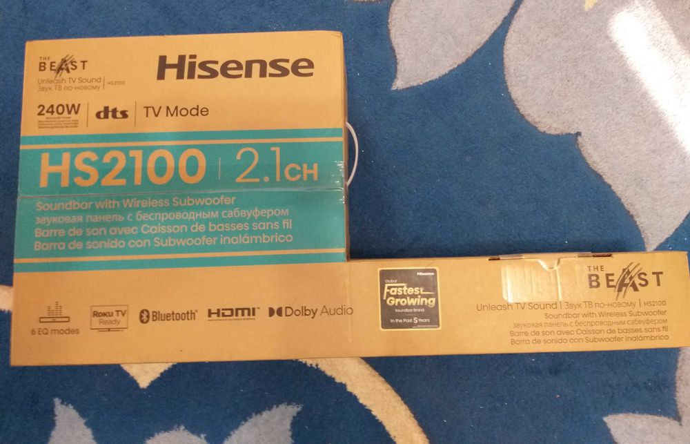 Soundbar HISENSE HS2100 2.1CH 240W Dolby subwoofer wireless negru (nou-sigilat)