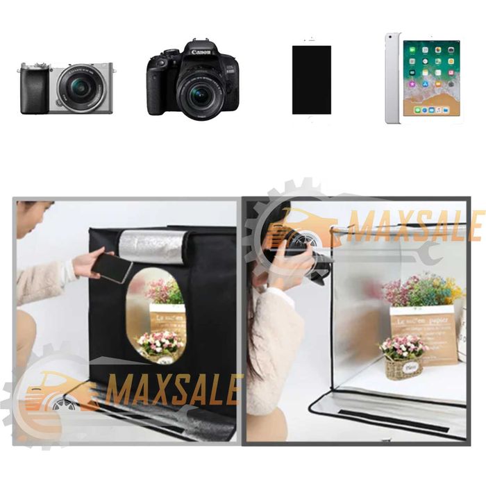 Фото кутия 60см за фотография с осветление, 5 фона, захранване чанта