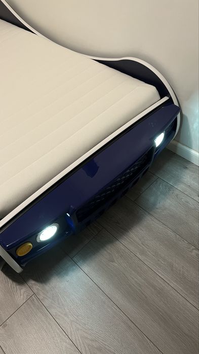 Pat Copii Masina de Curse 90x200 + Saltea IKEA Spuma
