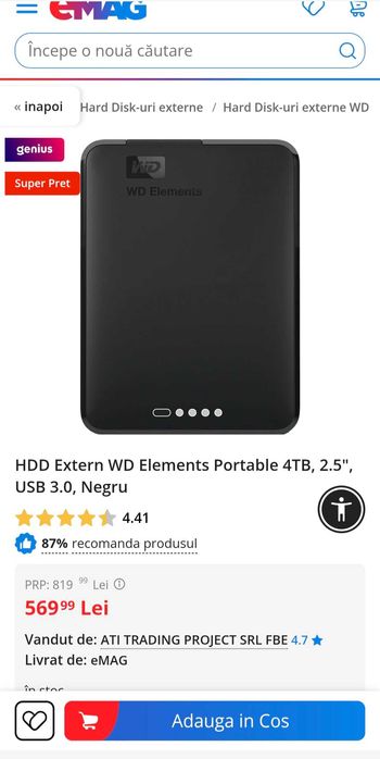 Hdd extern WD 4Tb sigilat!