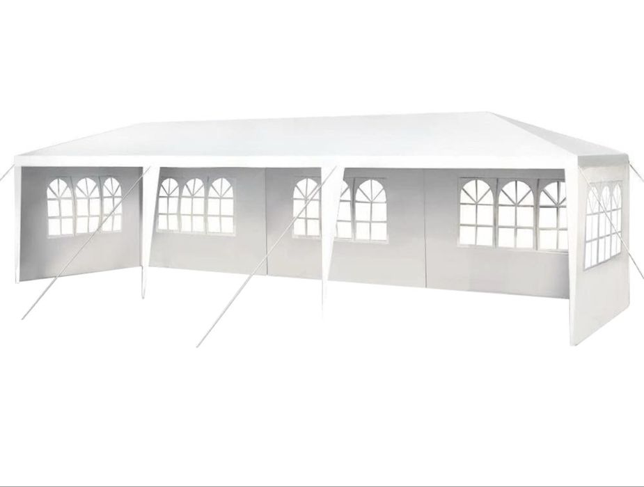 Cort evenimente Timeless Tools Cu cadru metalic Intrare cu fermoar Ferestre laterale 9 x 3 x 2.55 m Alb