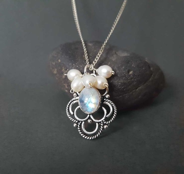 Pandantiv argint 925 piatra semipretioasa piatra lunii perle naturale