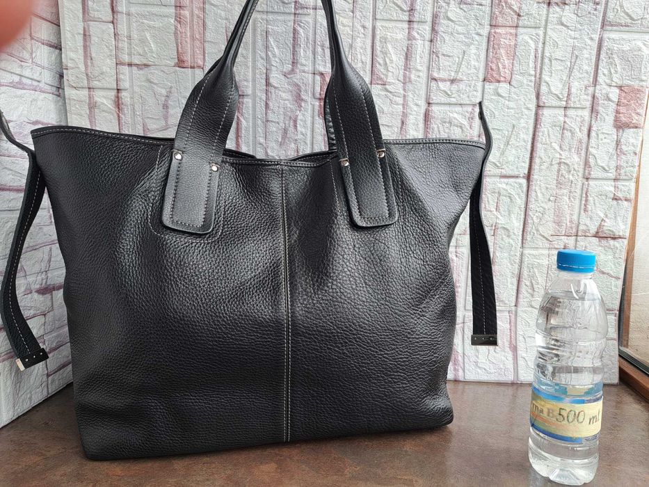 дамска чанта,TT.BAGATT голяма черна торба-естествена кожа