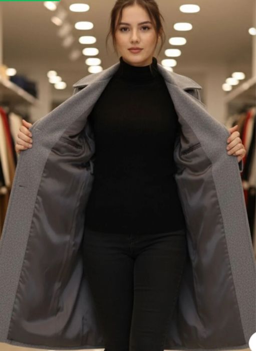 Gray Belt Detailed Pocketed Buttoned Double-Breasted Cashmere Coat