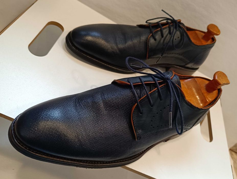 Pantofi derby 42 42.5 plain toe Coxx Corba piele naturala moale navy