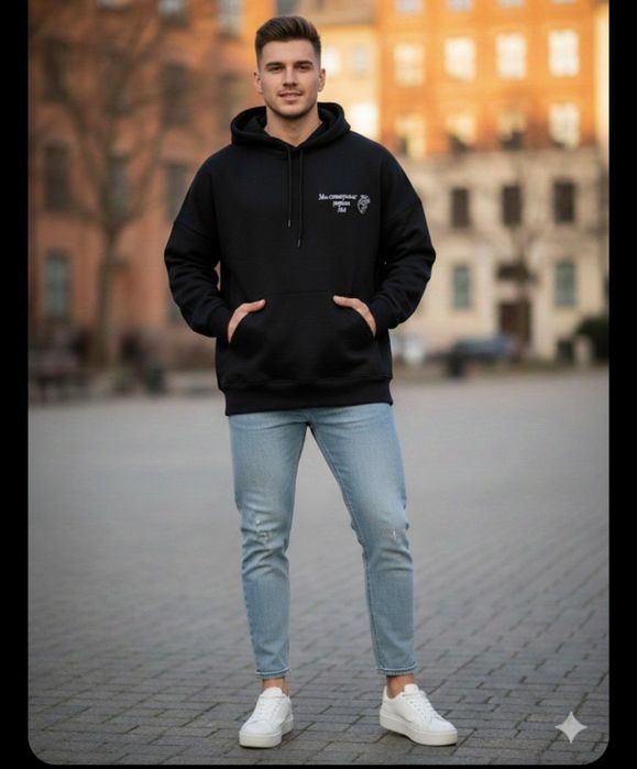 Qora Oversayz standart Hudi, yangi!