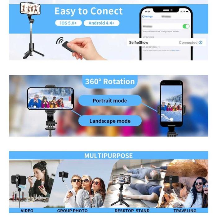 trepied selfie stick telefon 1m