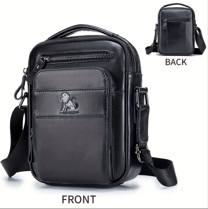 Мъжка кожена чанта LOSHIZIY/Луксозна в Кафяв и Черен цвят -7%Промоция!