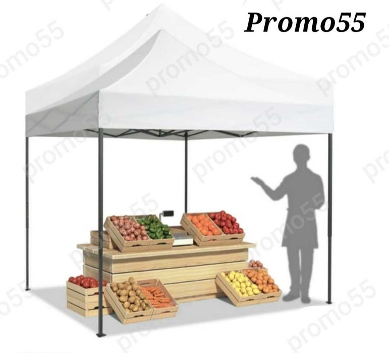 Търговска Шатра 3х3 - 18кг. с Подсилена Конструкция и Бяло Покривало