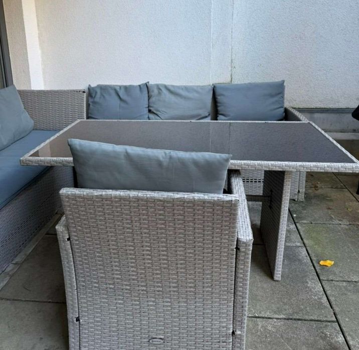 Set mobilier terasa poliratan coltar masa fotoliu