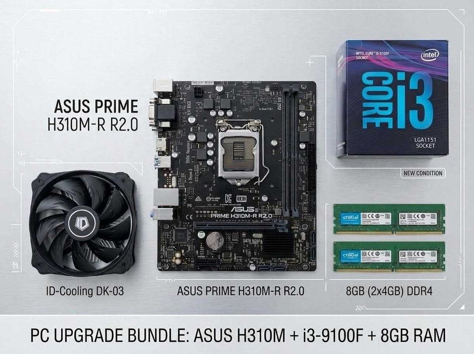 Комплект Core i3-9100F + ASUS H310 + 8GB DDR4 + Cooler ID-Cooling.
