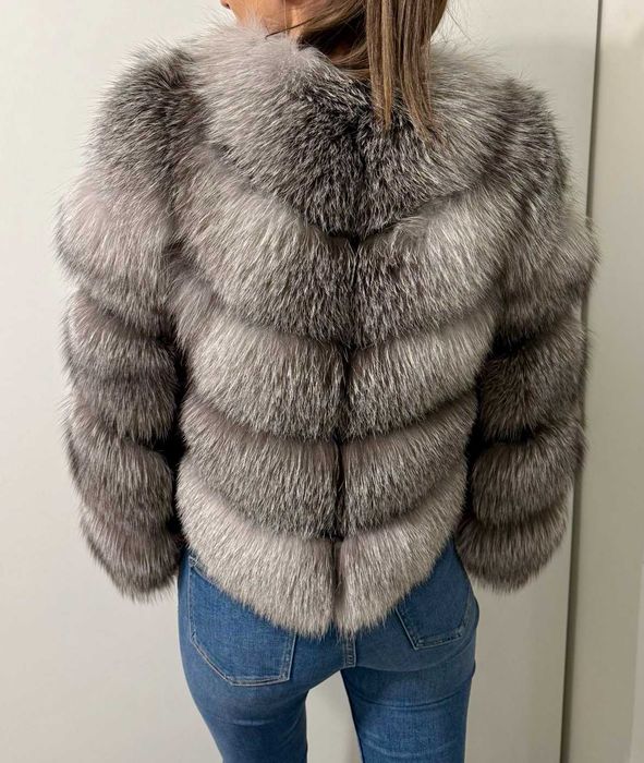 Haina din Blana Naturala de Vulpe, Vogue – Silver [noua]