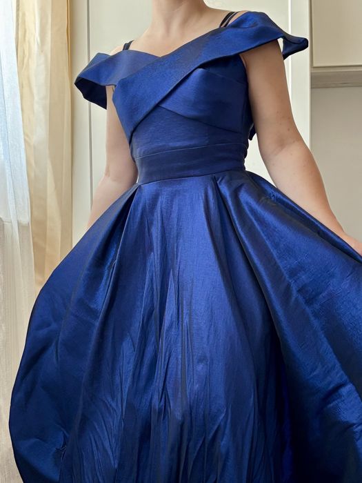 Rochie royal blue cu reflexie neagra, lunga, xs