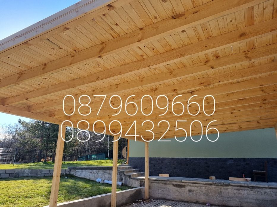 Изграждане на всякакъв вид навеси козирки дървени тераси. Огради.