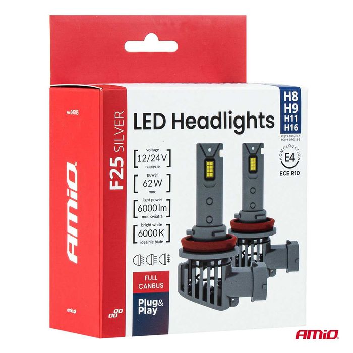 LED Диодни крушки за кола F25 PRO SILVER H8/H9 62W 12/24V FULL CANBUS