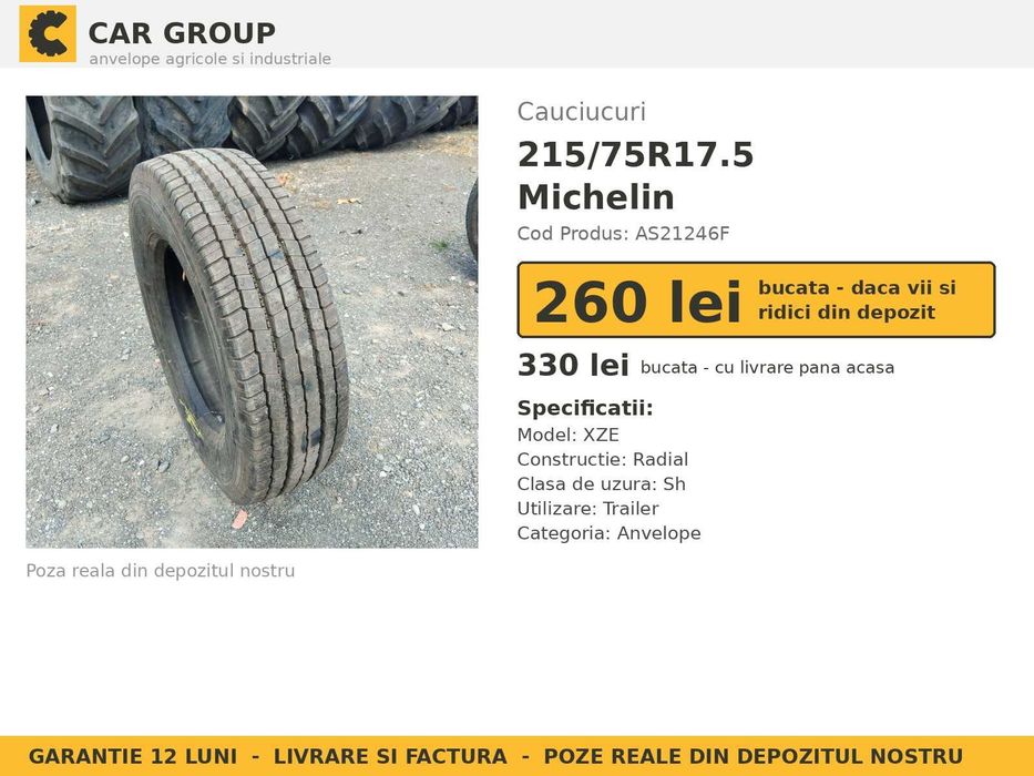 Cauciucuri Anvelope 215/75R17.5 215/75 R17.5 215/75-17.5 215 75 R17.5 21575175 Michelin Remorca Implement Flotatie SH Second Hand OCAZIE Oferta