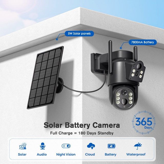 Quyosh paneli WiFi IP kamera 360 PTZ Solar camera