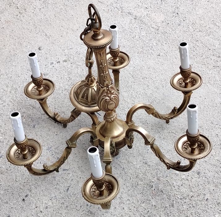 Superb candelabru antic in stilul francez Louis din bronz masiv cu 6