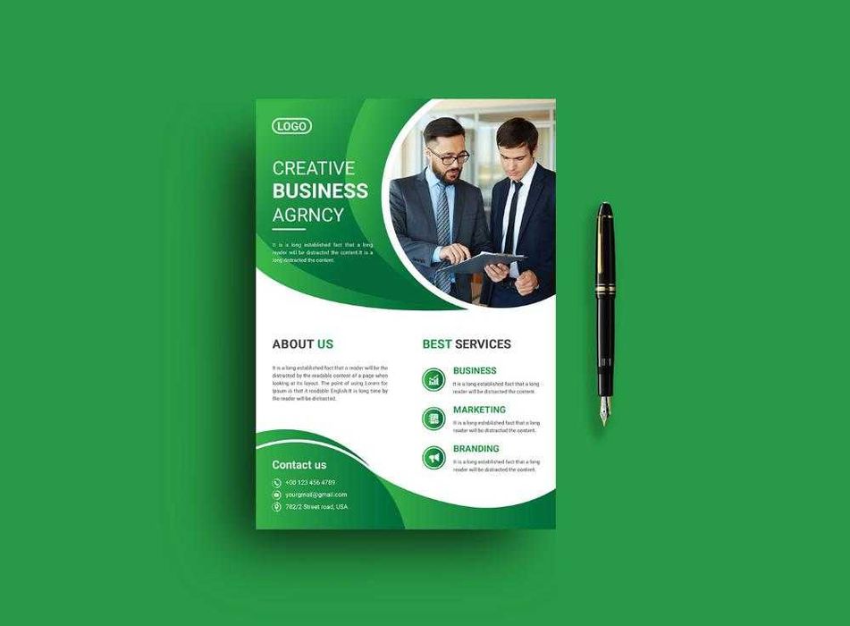 Flayer — tri-fold korporativ broshyura, tez va sifatli