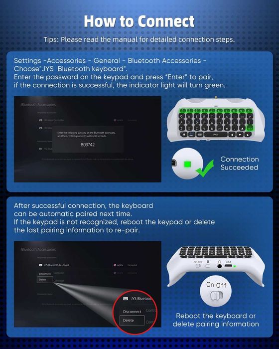 Безжичен контролер за PS5/PS5 Pro, Bluetooth 3.0 мини преносим геймпад, чатпад